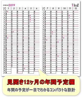 見開き12ヶ月の年間予定欄