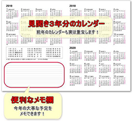 見開き3年分のカレンダー 便利なメモ欄
